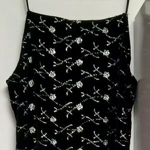 Chic Black Dress with White Floral Design